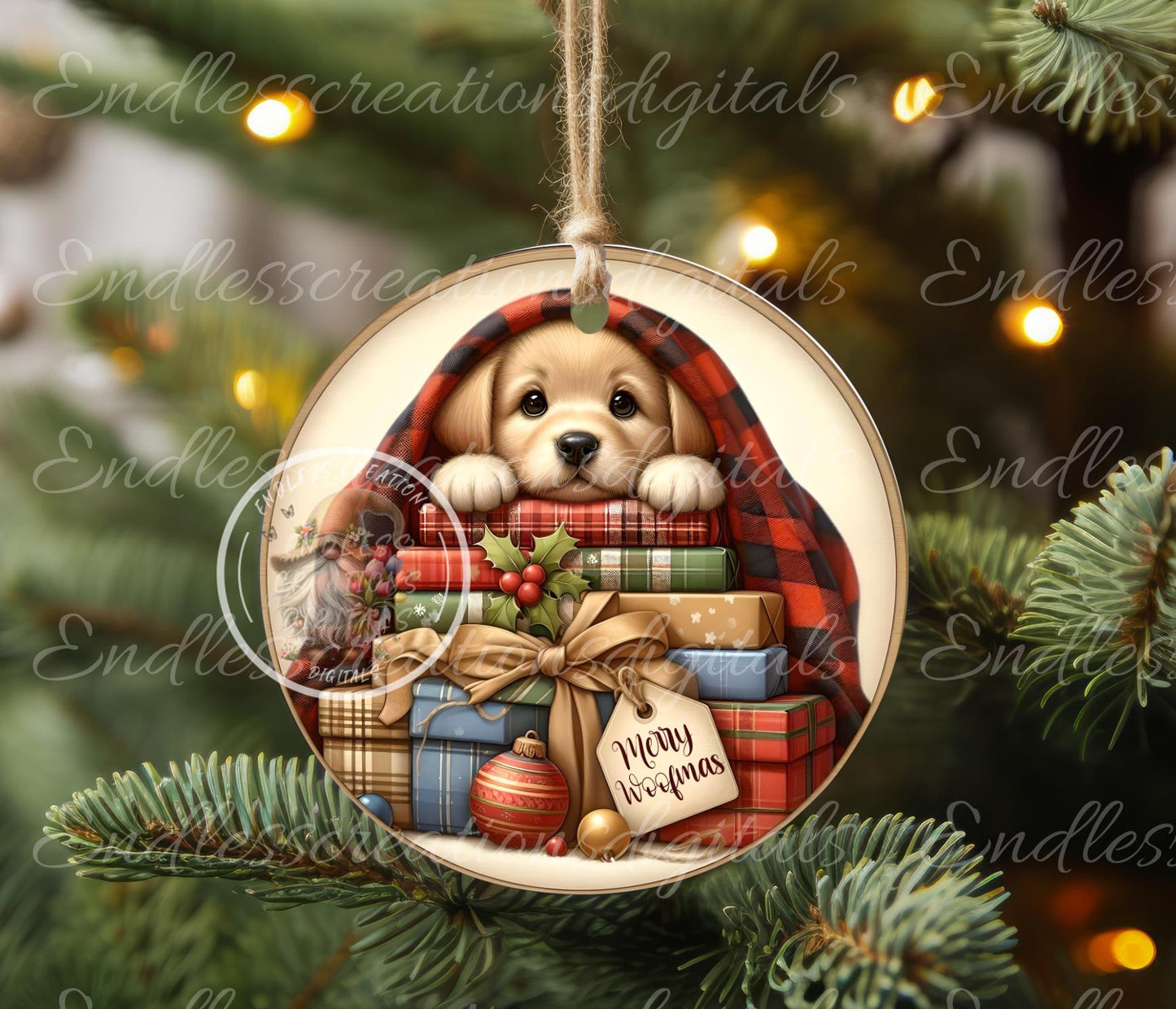 CHRISTMAS PUPPY ROUND  Door Hanger, cutting board, ornament sublimation high resolution 2 files for download 1 add your own text Resize