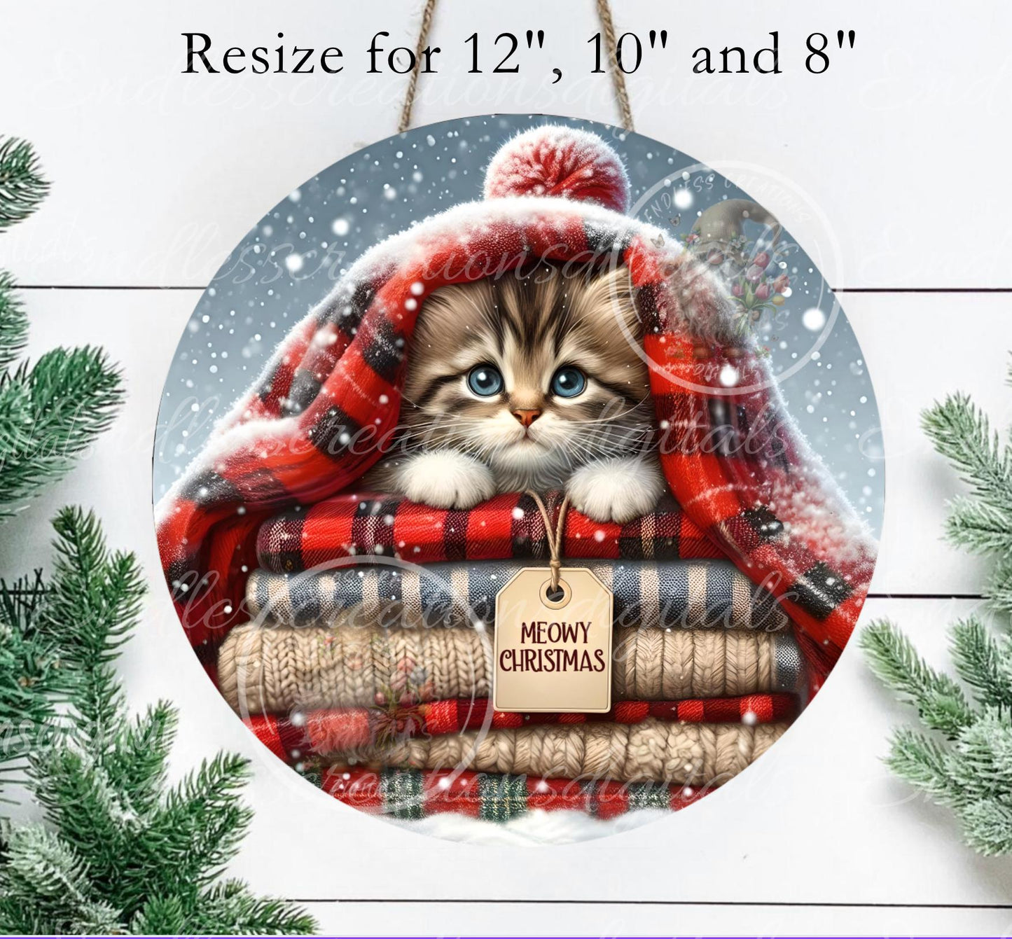 MEOWY CHRISTMAS ROUND  Door Hanger, cutting board, ornament sublimation high resolution 2 files for download 1 add your own text Resize