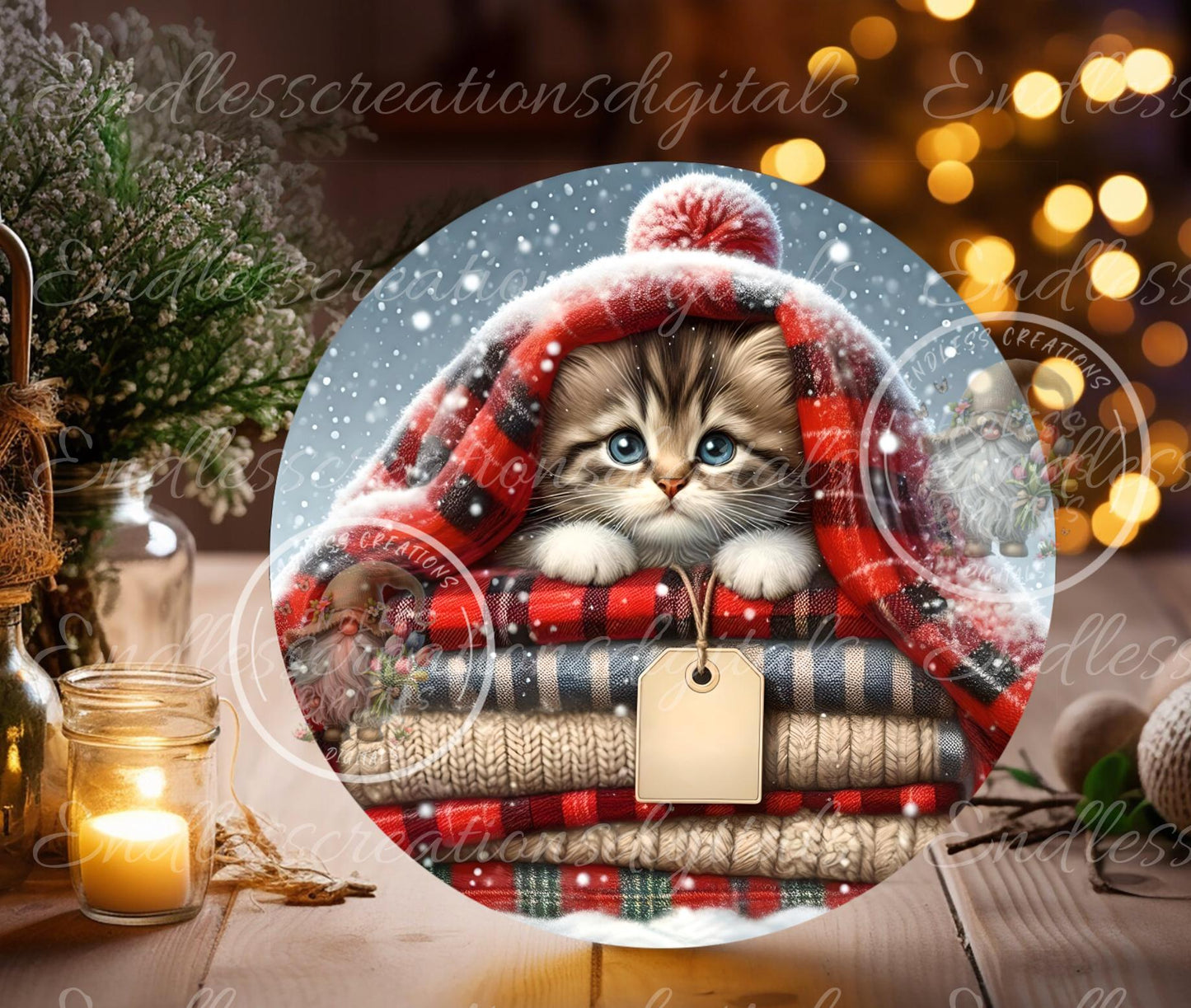 MEOWY CHRISTMAS ROUND  Door Hanger, cutting board, ornament sublimation high resolution 2 files for download 1 add your own text Resize