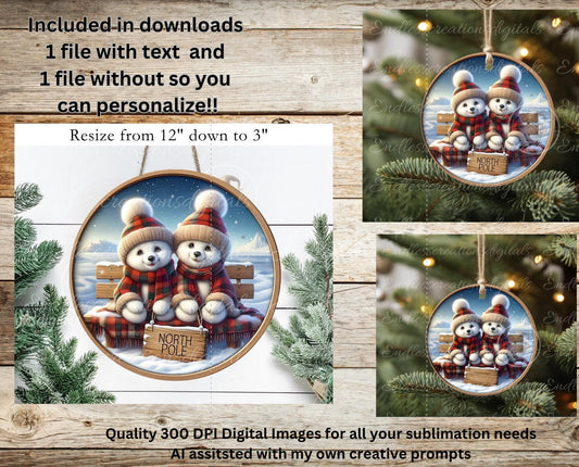 POLAR BEARS Christmas ornament, Door Hanger for sublimation high resolution 2 files for download 1 add your own text