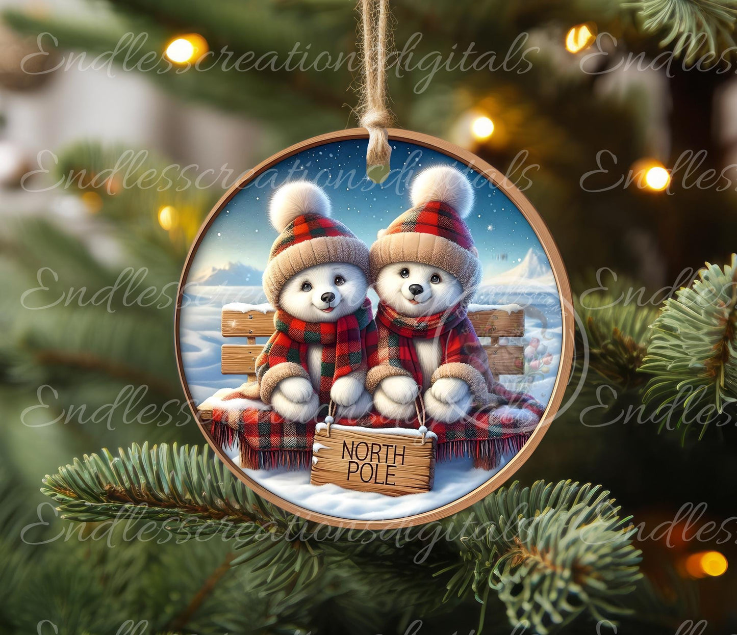 POLAR BEARS Christmas ornament, Door Hanger for sublimation high resolution 2 files for download 1 add your own text