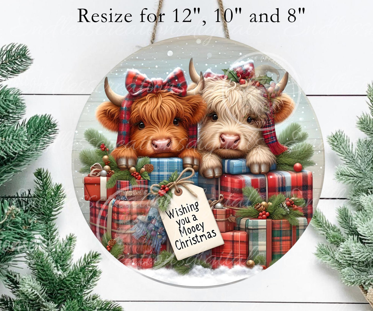 MOOEY HIGHLANDS ROUND  Door Hanger, cutting board, ornament sublimation high resolution 2 files for download 1 add your own text Resize