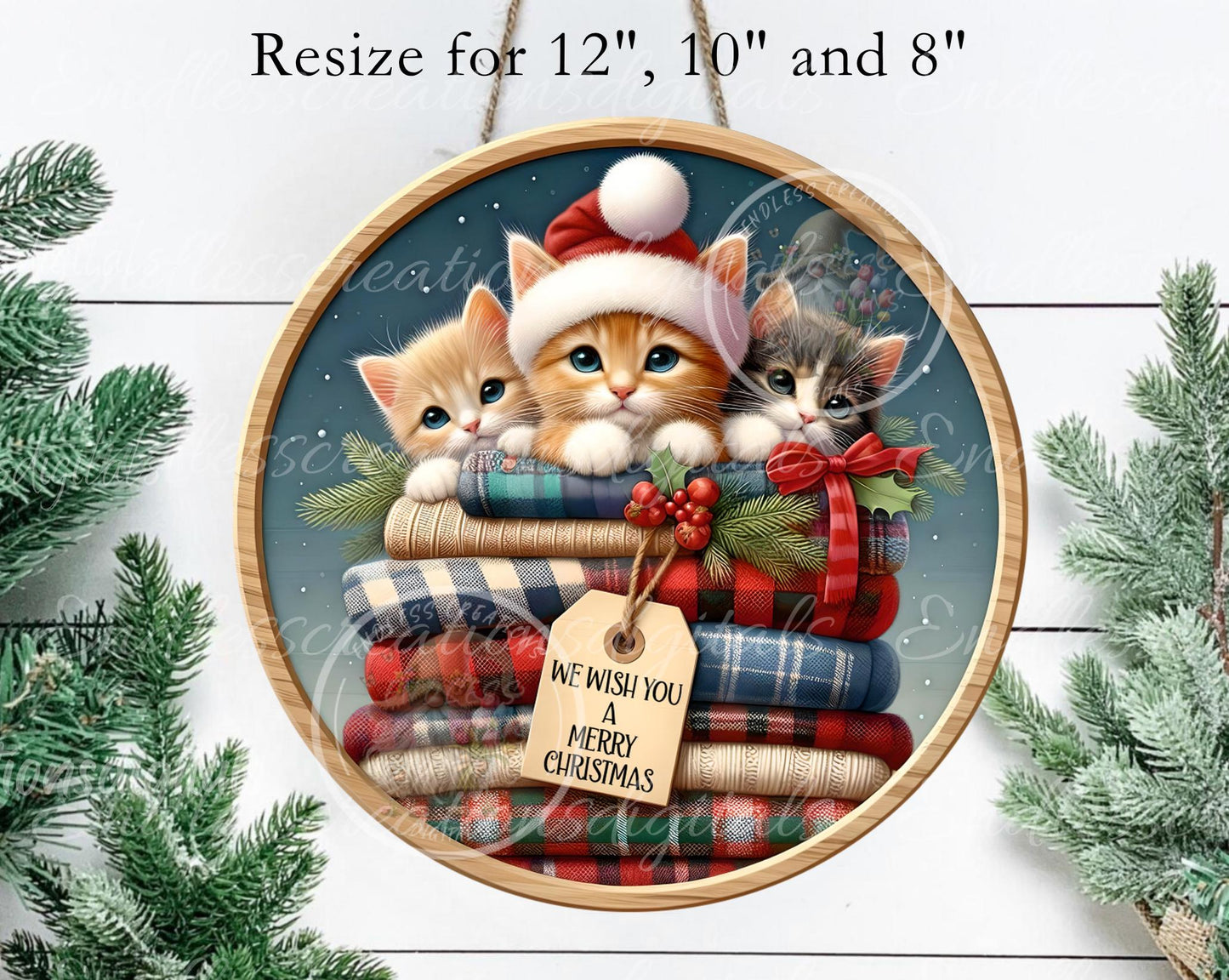 MEOWY CHRISTMAS ROUND  Door Hanger, cutting board, ornament sublimation high resolution 2 files for download 1 add your own text Resize