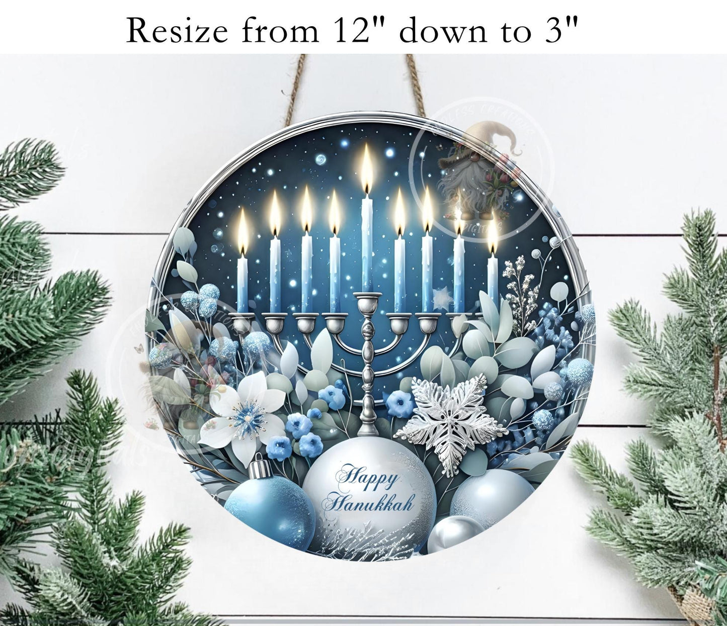 HAPPY HANUKKAH ROUND  Door Hanger, cutting board, ornament sublimation high resolution 2 files for download 1 add your own text Resize