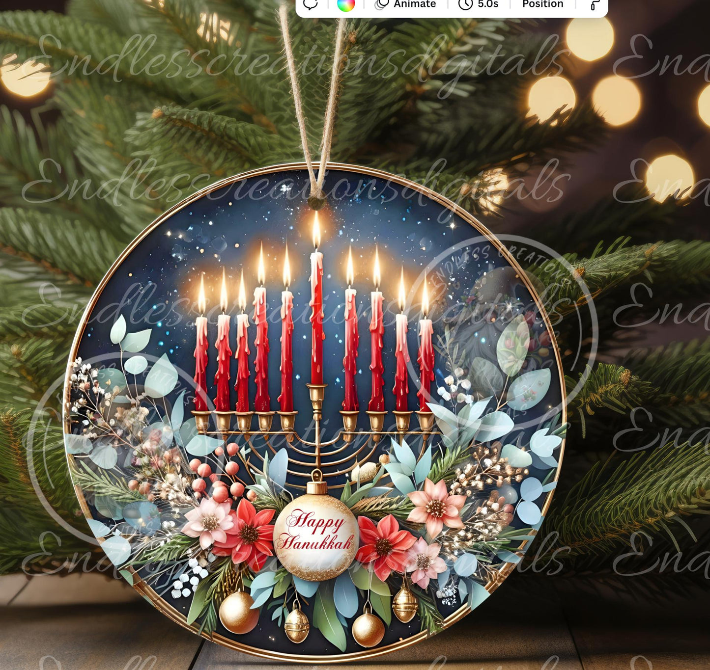 HAPPY HANUKKAH ROUND  Door Hanger, cutting board, ornament sublimation high resolution 2 files for download 1 add your own text Resize