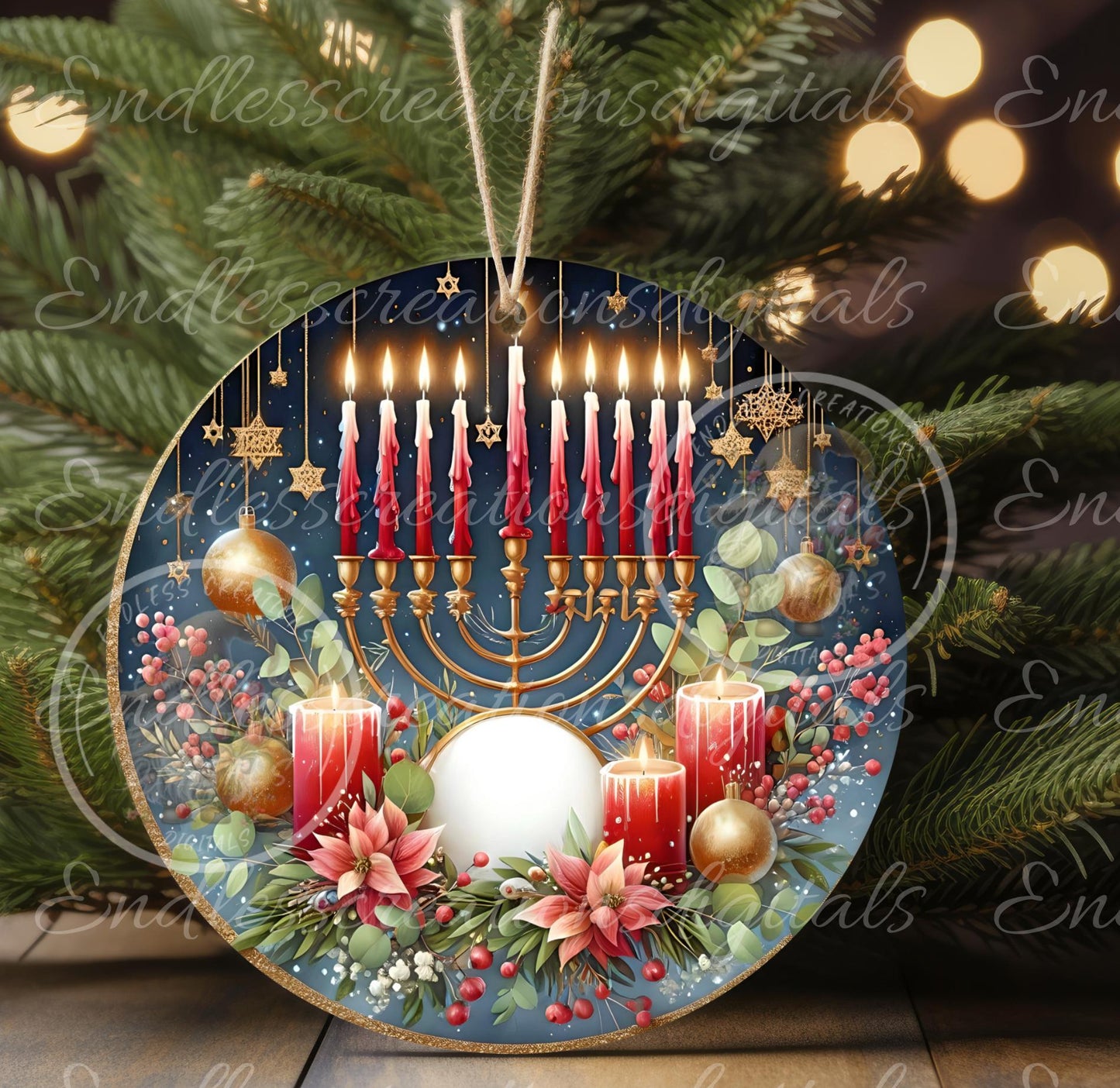 HAPPY HANUKKAH ROUND Door Hanger, cutting board, ornament sublimation high resolution 2 files for download 1 add your own text Resize