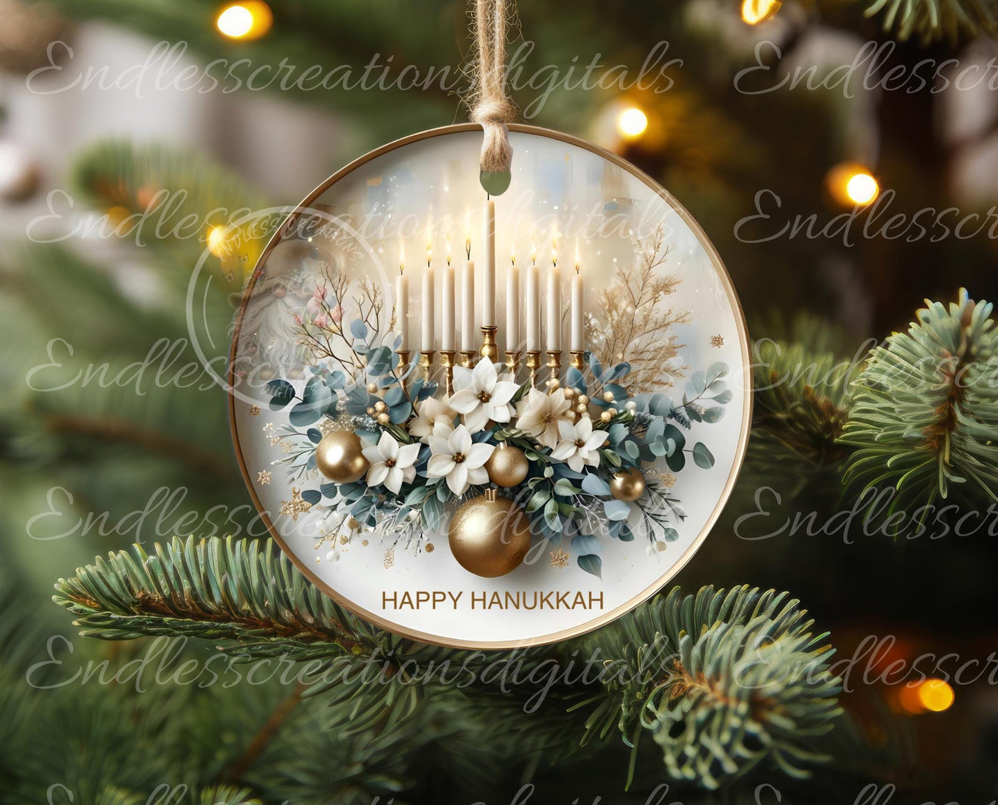 MAGNOLIA HANUKKAH ROUND  Door Hanger, cutting board, ornament sublimation high resolution 2 files for download 1 add your own text Resize