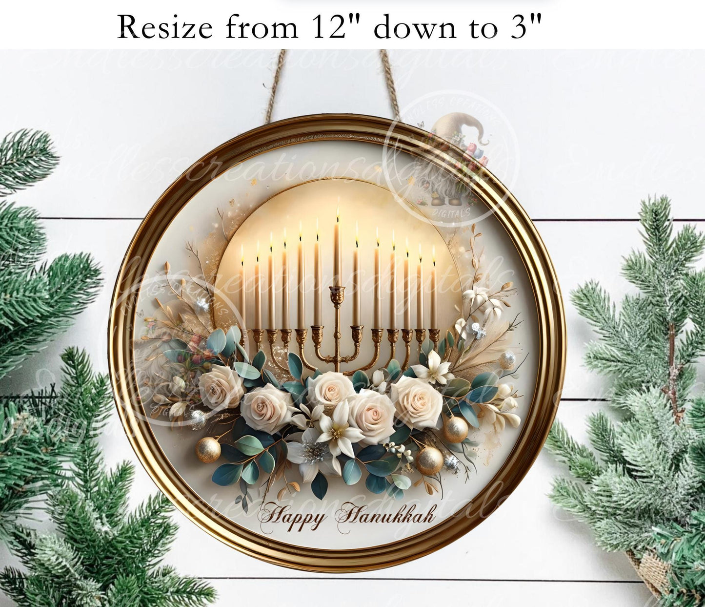 HAPPY HANUKKAH ROUND  Door Hanger, cutting board, ornament sublimation high resolution 2 files for download 1 add your own text Resize