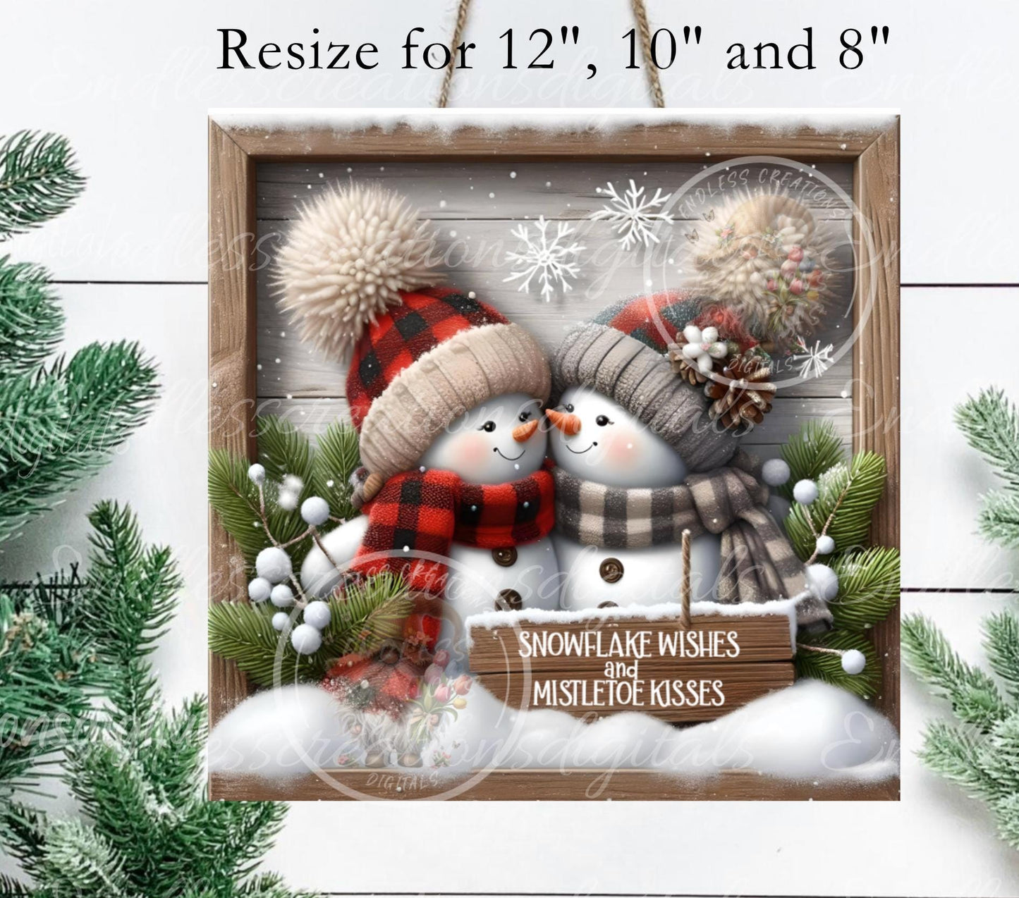 MISTLETOE GNOMES ROUND  Door Hanger, cutting board, ornament sublimation high resolution 2 files for download 1 add your own text Resize