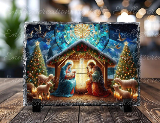 NATIVITY SCENE CUTTING board,  stained glass look, sublimation slates, aluminum signs  sublimation high resolution, 300 dpi