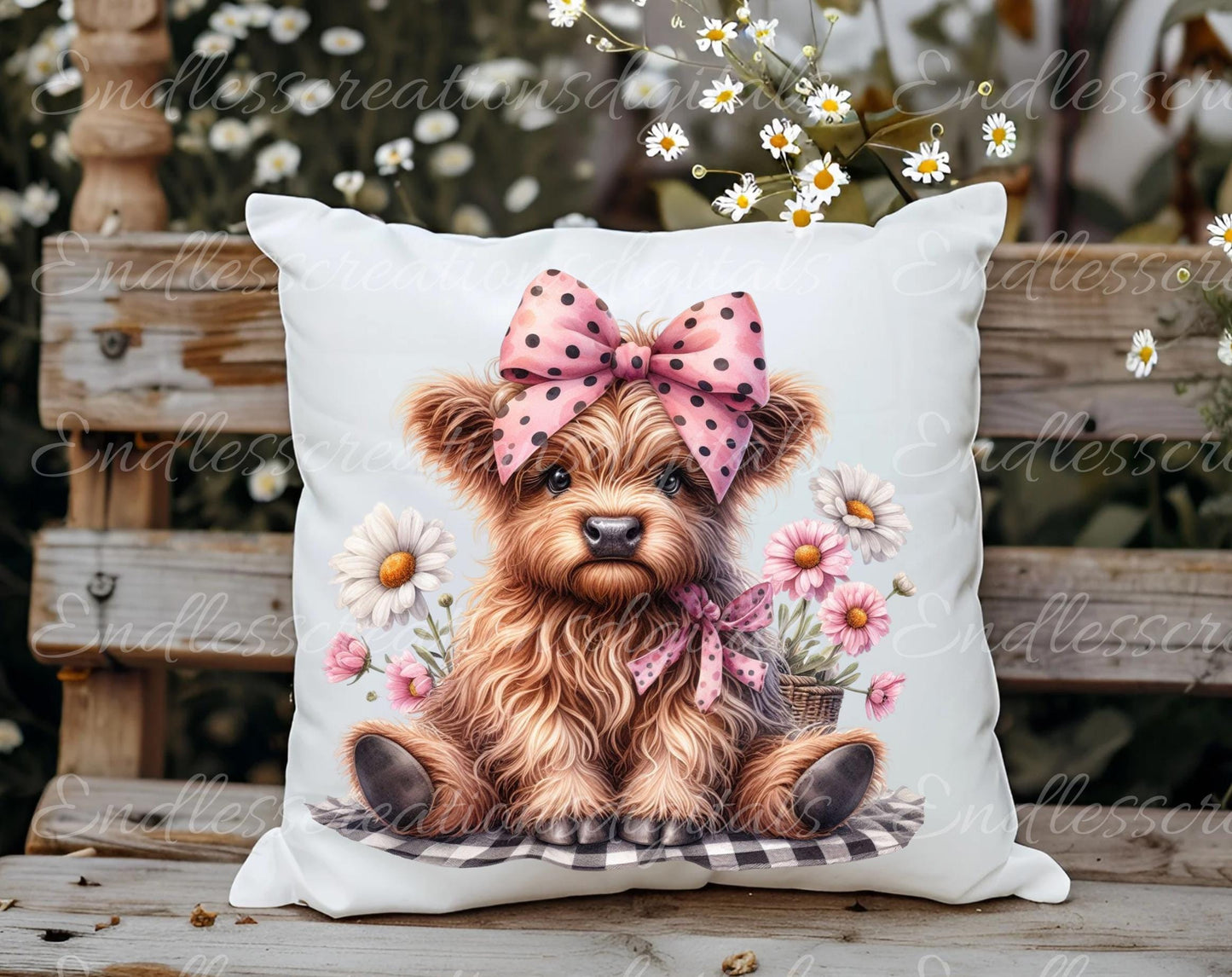 SHABBY CHIC HIGHLAND Cow Pillow covers, tea towel, tote bags etc. sublimation package of 5 high definition 300 Dpi, transparent,