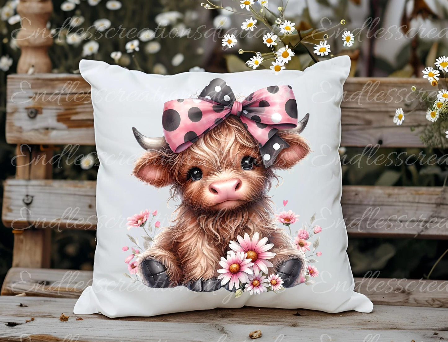 SHABBY CHIC HIGHLAND Cow Pillow covers, tea towel, tote bags etc. sublimation package of 5 high definition 300 Dpi, transparent,