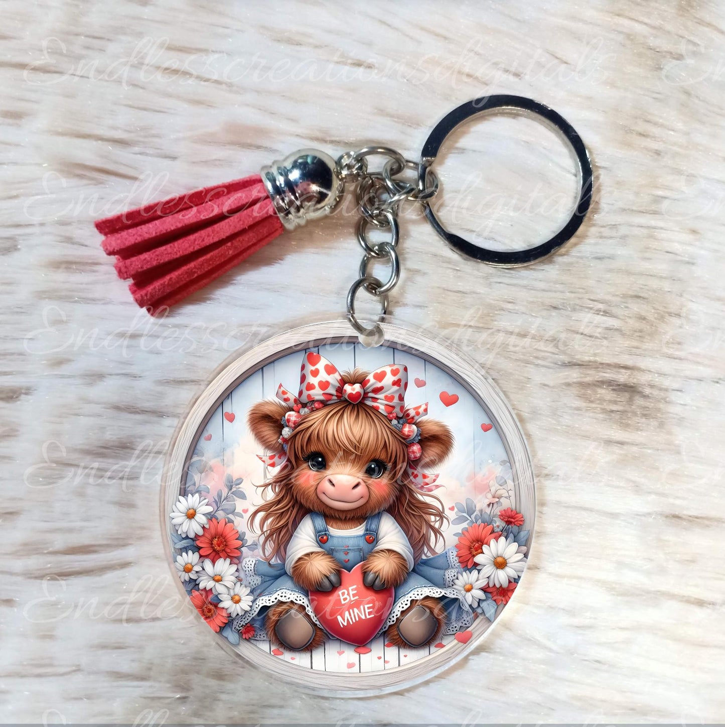 VALENTINES GIRLY HIGHLAND Cow door hanger, keychain, round cutting board etc.  for sublimation, 300 DPI high resolution, can be resized, 2 files for download, 1 blank