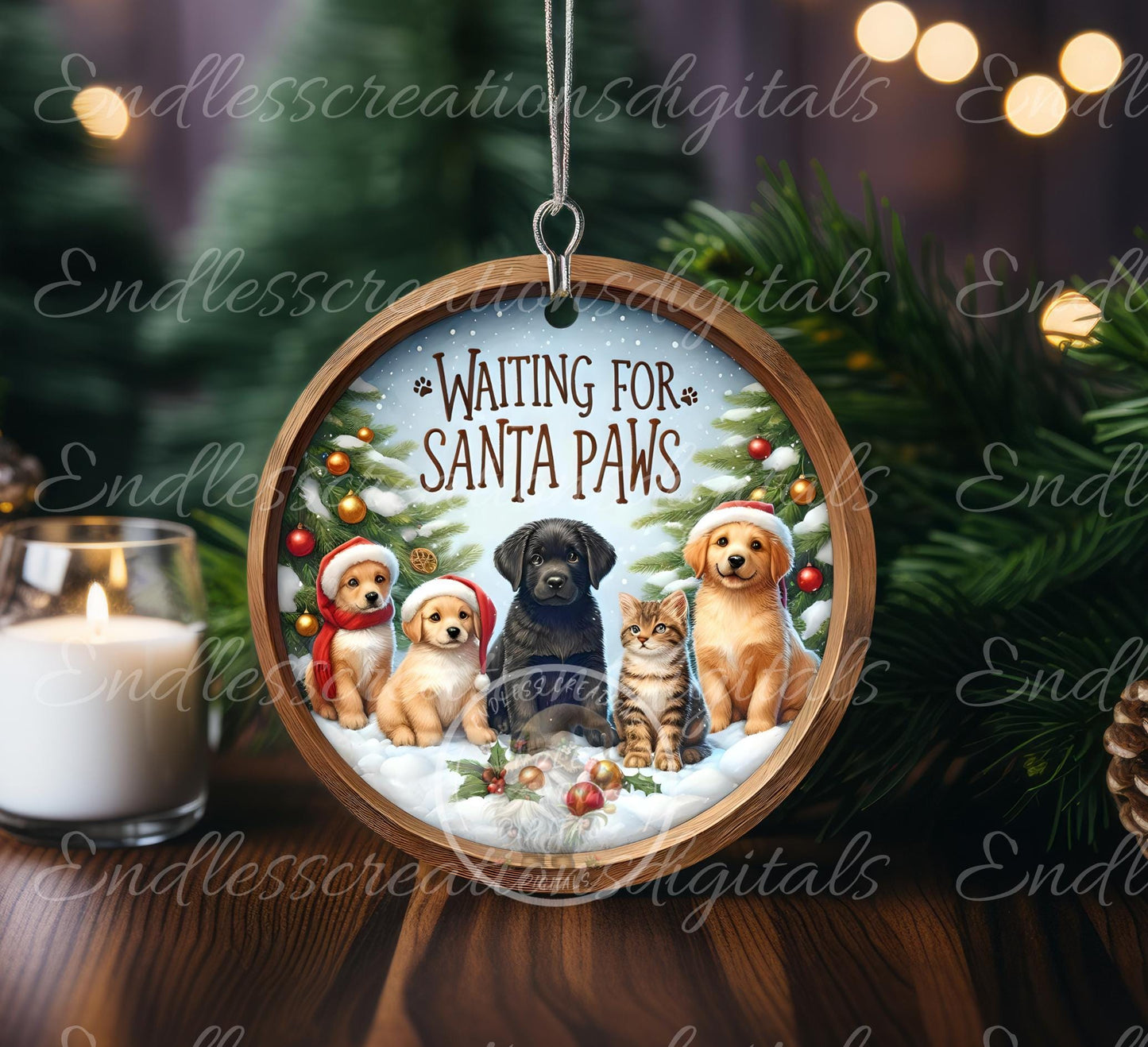 WAITING FOR SANTA Paws Door Hanger, cutting board, ornament sublimation high resolution 2 files for download 1 add your own text Resize