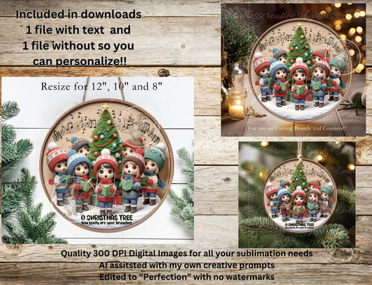 O CHRISTMAS TREE Door Hanger, cutting board ornament sublimation high resolution 2 files for download 1 add your own text Resize to 3"