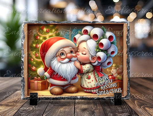 MOMMY KISSING SANTA Door Hanger, cutting board Rectangle sublimation high resolution 2 files for download 1 add your own text Resize