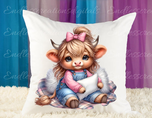 WINTER GIRLY COW Pillow covers, tea towel, mugs, plant pots etc. sublimation   5 high definition 300 Dpi, transparent, add your own text