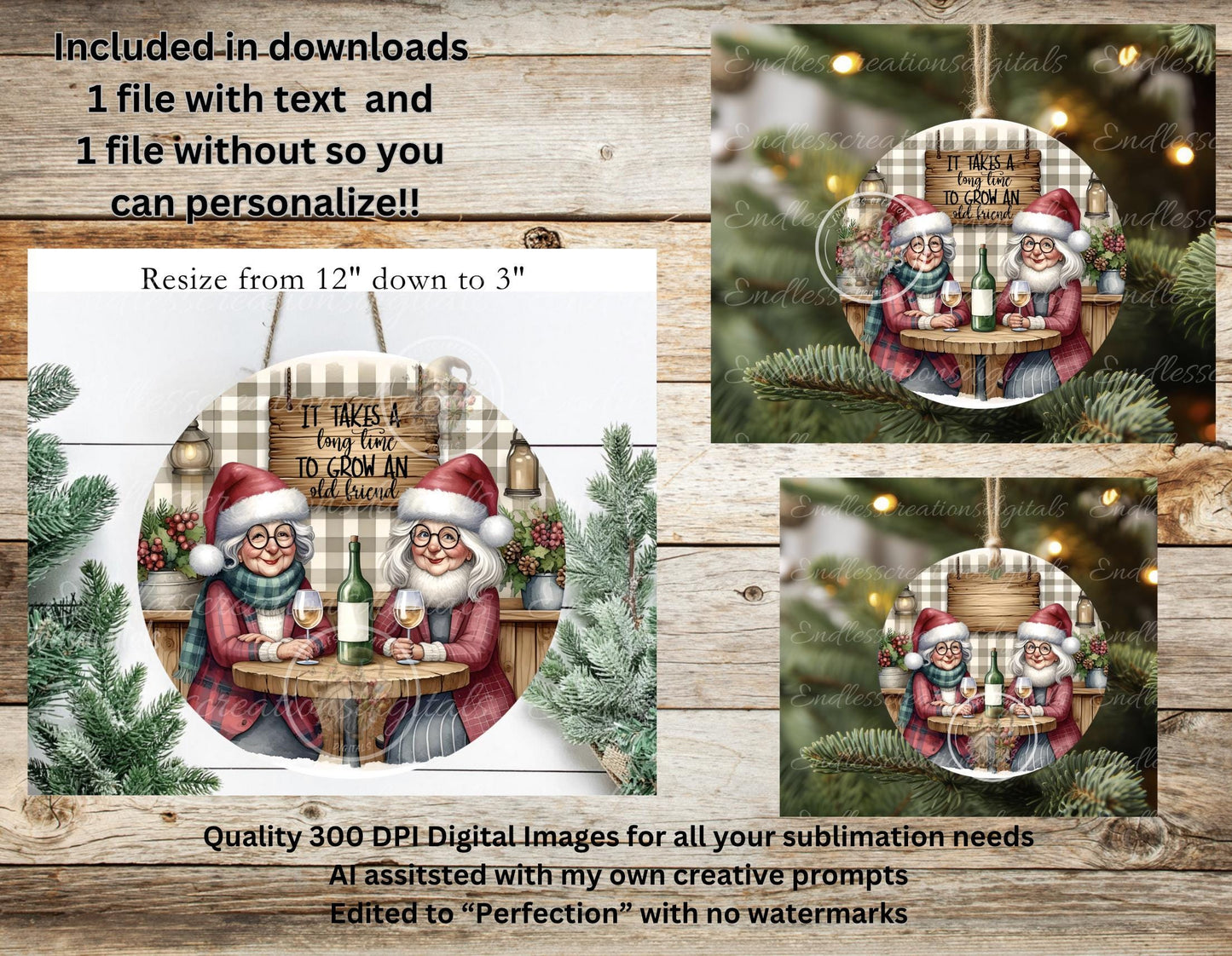 OLD FRIEND, Door Hanger, ORNAMENT, for sublimation high resolution 2 files for download 1 add your own text