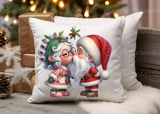 MOMMY KISSING SANTA Pillow covers, tea towel, mugs, plant pots etc. sublimation   5 high definition 300 Dpi, transparent, add your own text