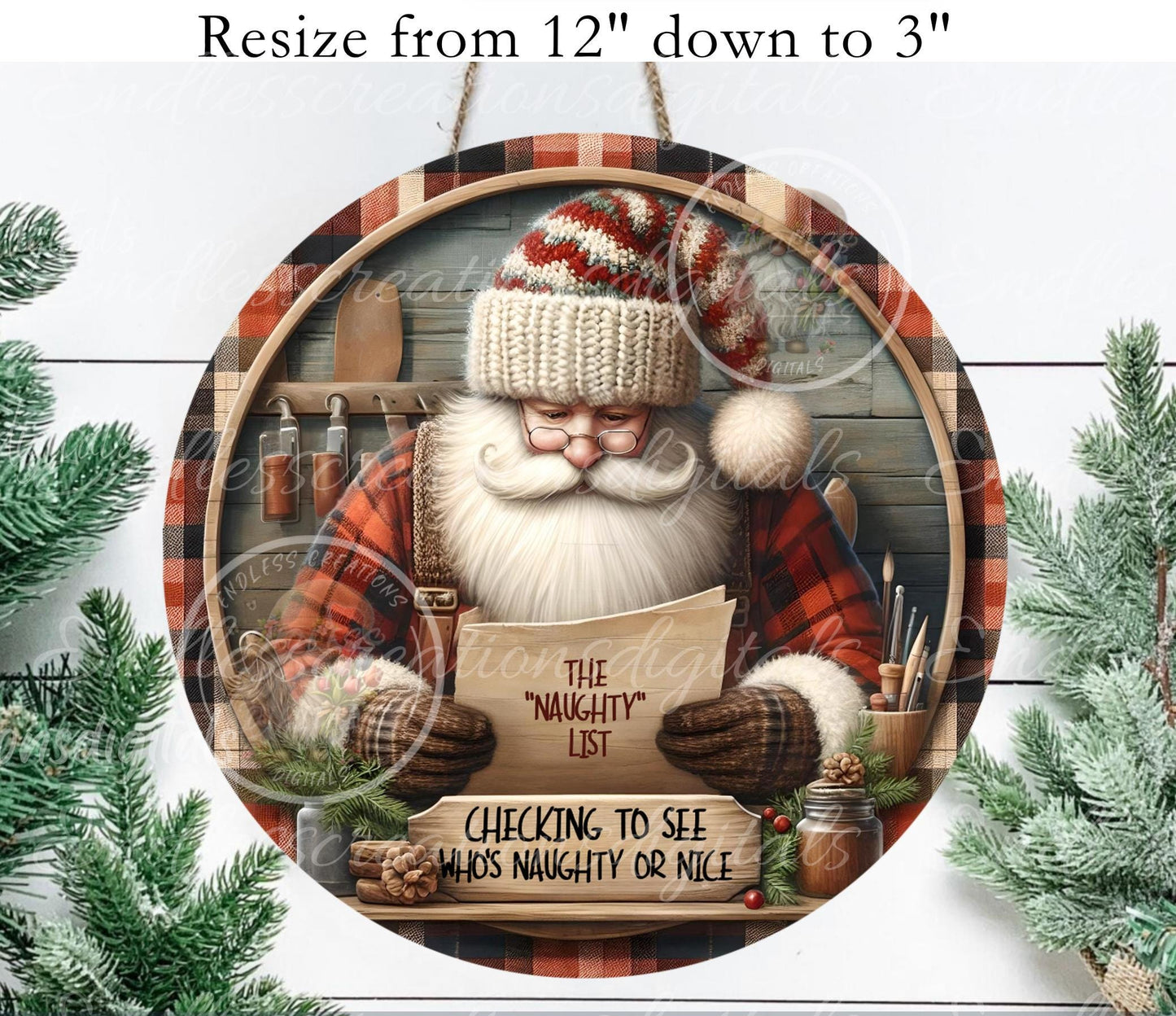 SANTA NAUGHTY LIST, ornament, Door Hanger for sublimation high resolution 2 files for download 1 add your own text, can be resized