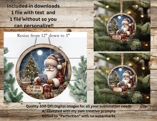 DEAR SANTA, ornament, Door Hanger for sublimation high resolution 2 files for download 1 add your own text, can be resized