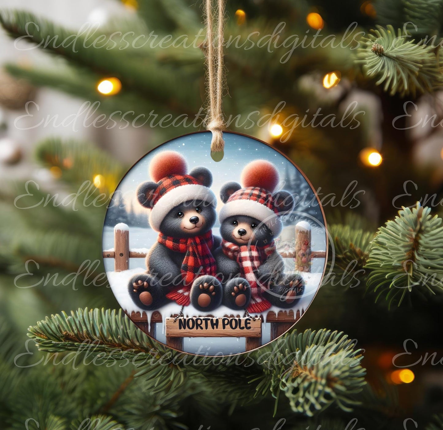 BLACK BEARS Christmas ornament, Door Hanger for sublimation high resolution 2 files for download 1 add your own text