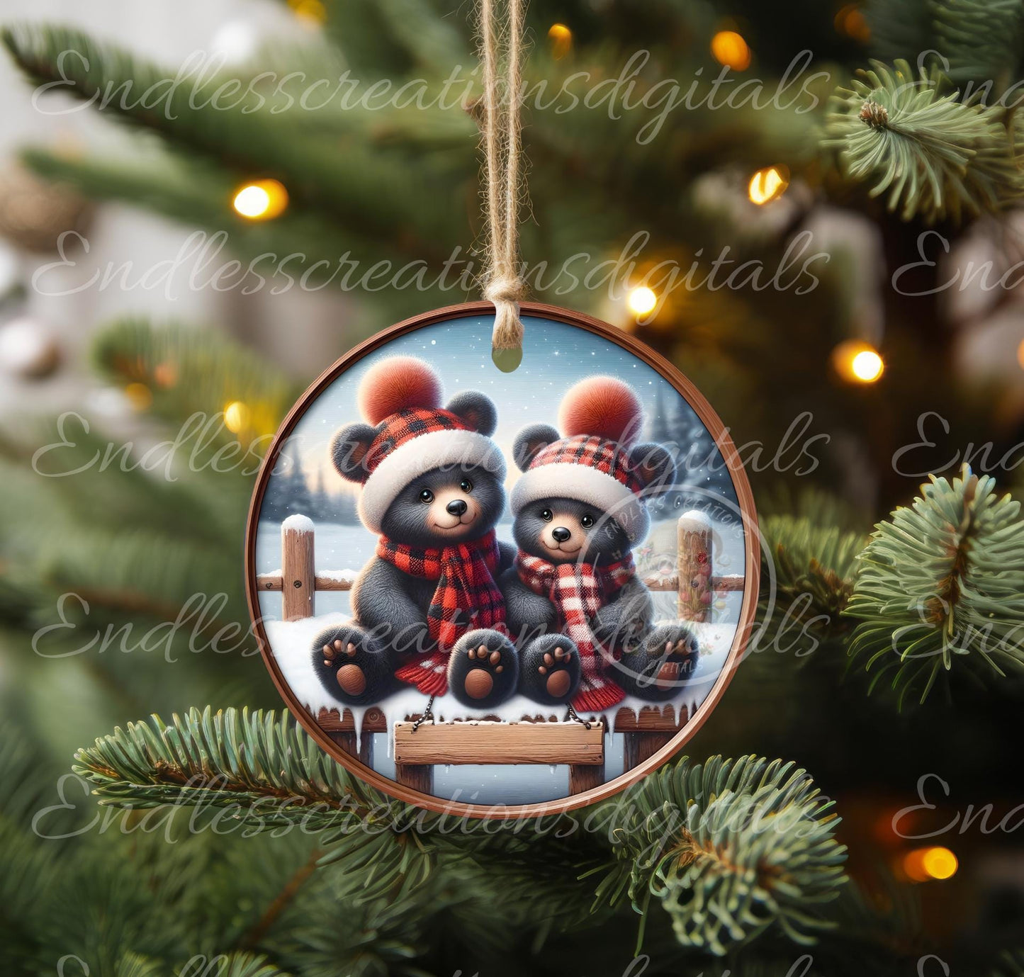 BLACK BEARS Christmas ornament, Door Hanger for sublimation high resolution 2 files for download 1 add your own text