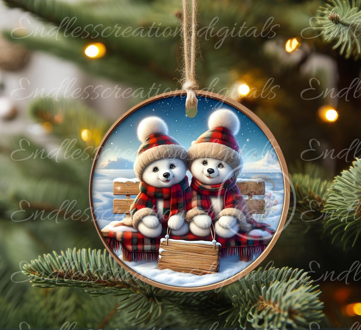 POLAR BEARS Christmas ornament, Door Hanger for sublimation high resolution 2 files for download 1 add your own text