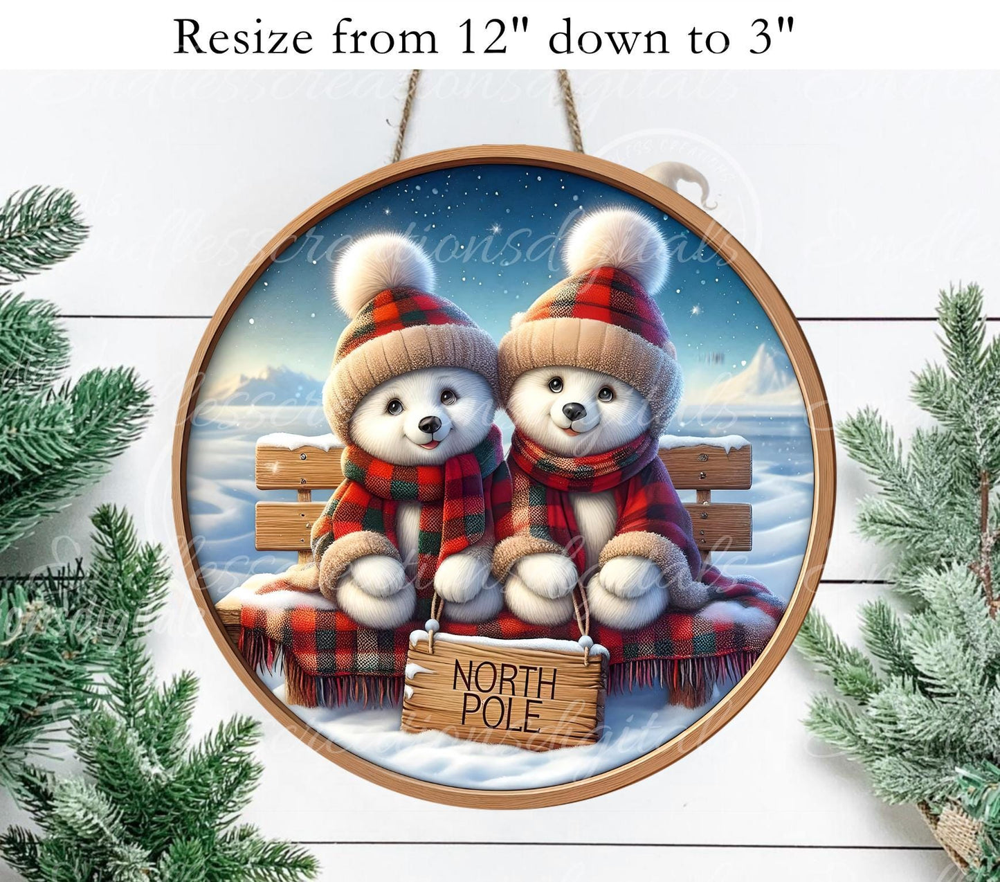 POLAR BEARS Christmas ornament, Door Hanger for sublimation high resolution 2 files for download 1 add your own text