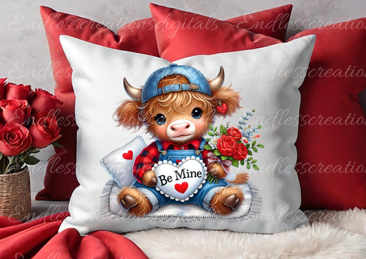 VALENTINES HIGHLAND COW Pillow covers, tea towel mugs plant pots etc. sublimation package of 5 high definition 300 Dpi, transparent