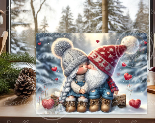 GNOME COUPLE VALENTINES, digital download only for sublimation on slates, glass cutting boards etc.  300 dpi quality digital image