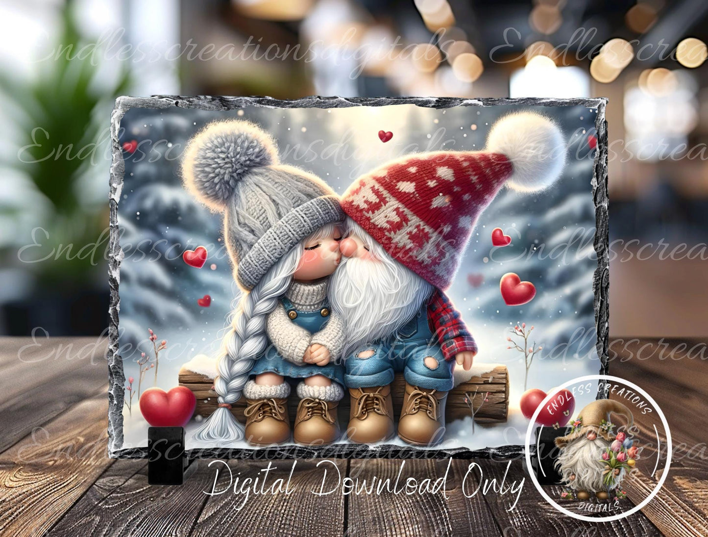 GNOME COUPLE VALENTINES, digital download only for sublimation on slates, glass cutting boards etc.  300 dpi quality digital image