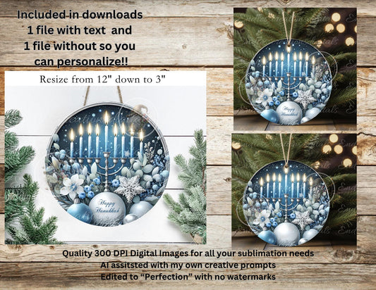 HAPPY HANUKKAH ROUND  Door Hanger, cutting board, ornament sublimation high resolution 2 files for download 1 add your own text Resize