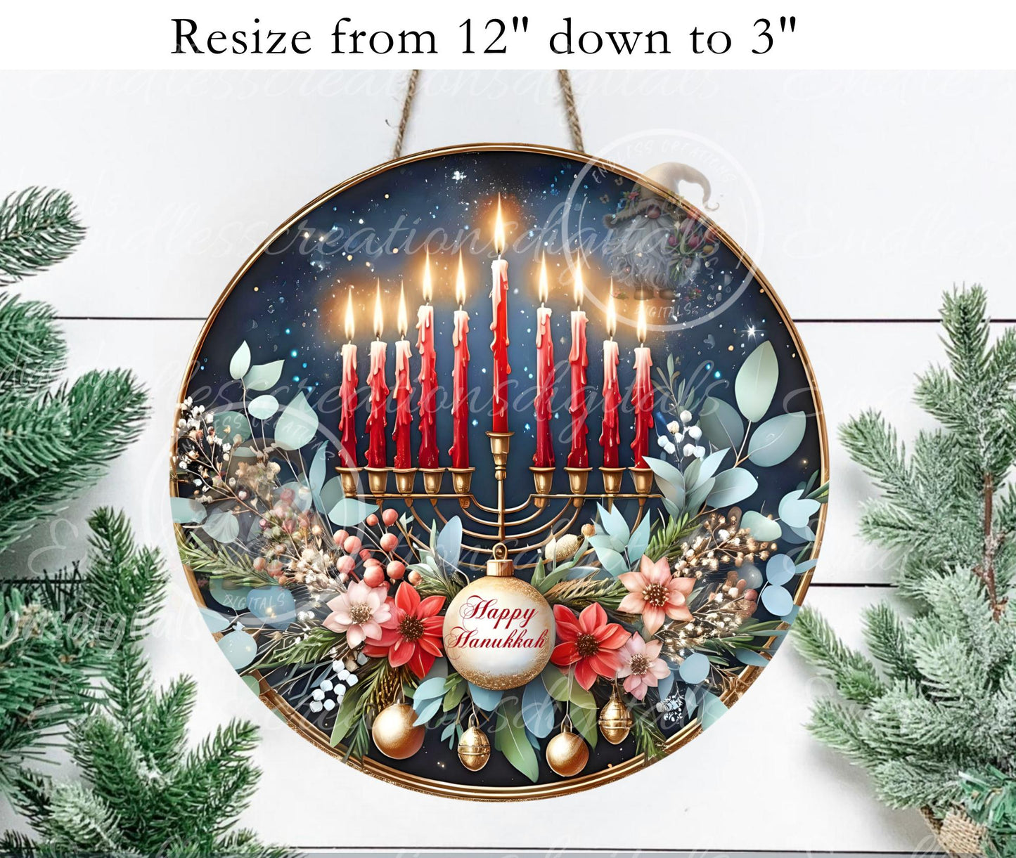 HAPPY HANUKKAH ROUND  Door Hanger, cutting board, ornament sublimation high resolution 2 files for download 1 add your own text Resize