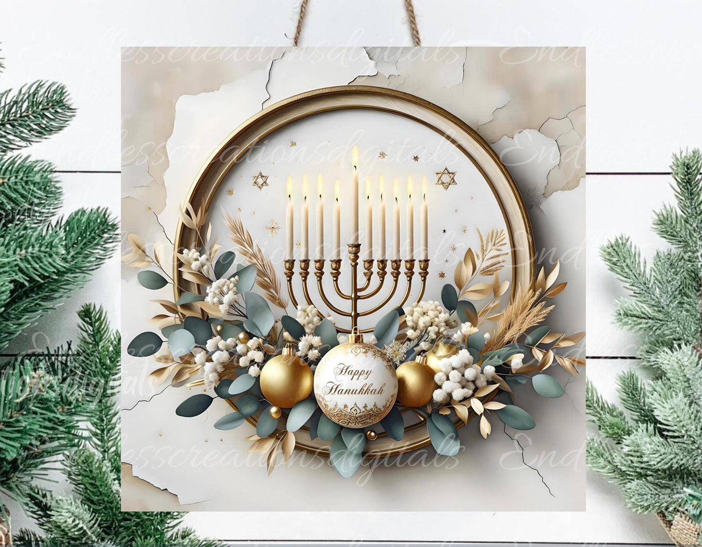 HAPPY HANUKKAH SQUARE  Door Hanger, cutting board, ornament sublimation high resolution 2 files for download 1 add your own text Resize