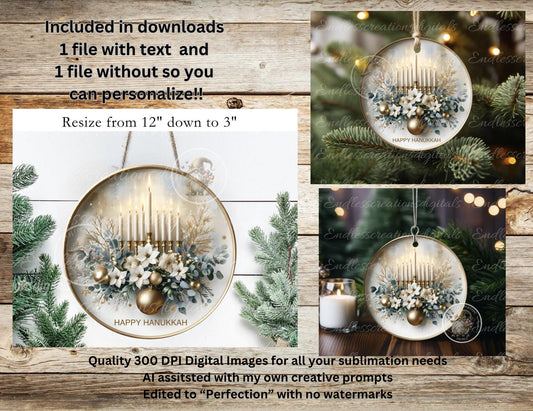 MAGNOLIA HANUKKAH ROUND  Door Hanger, cutting board, ornament sublimation high resolution 2 files for download 1 add your own text Resize