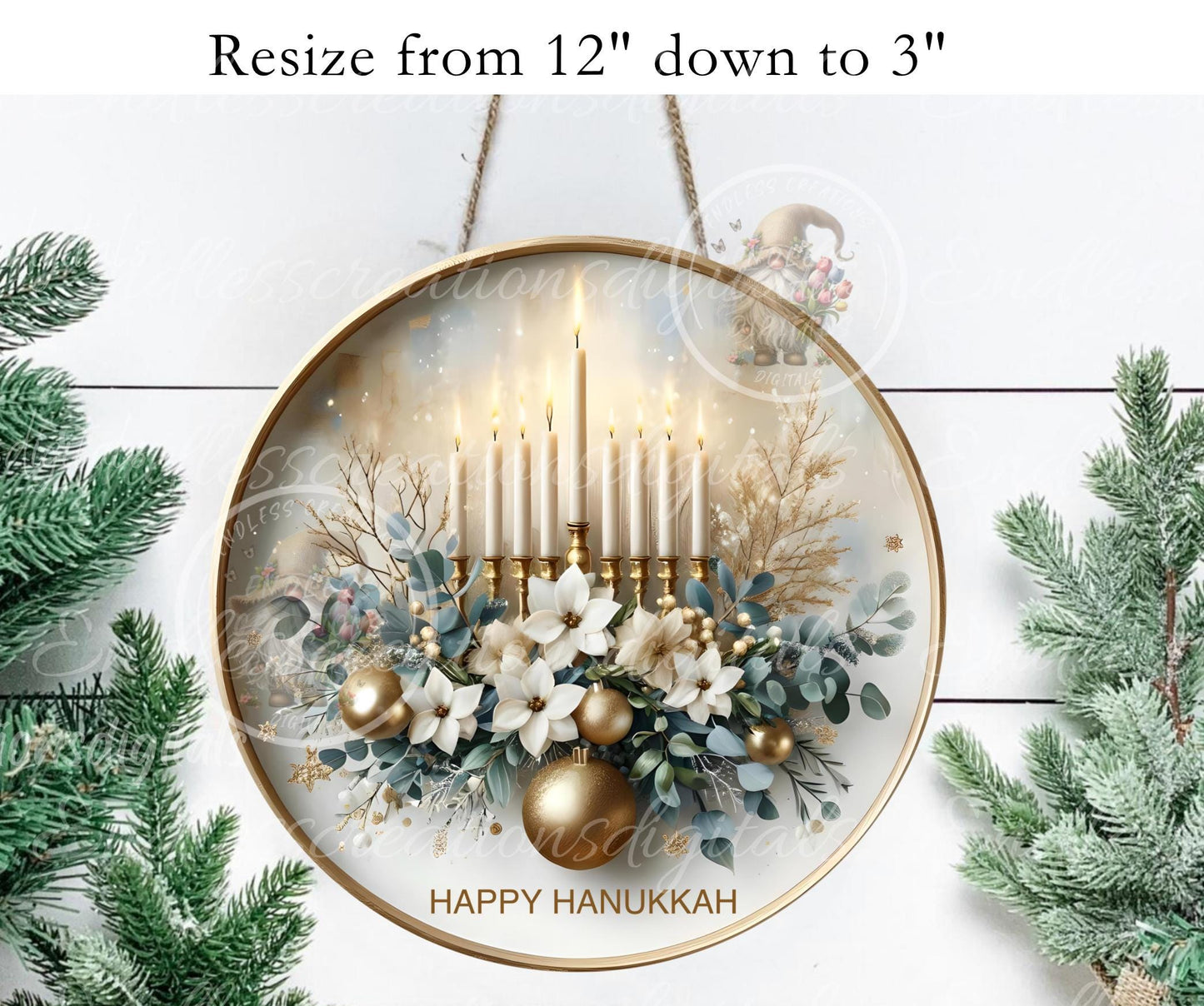 MAGNOLIA HANUKKAH ROUND  Door Hanger, cutting board, ornament sublimation high resolution 2 files for download 1 add your own text Resize