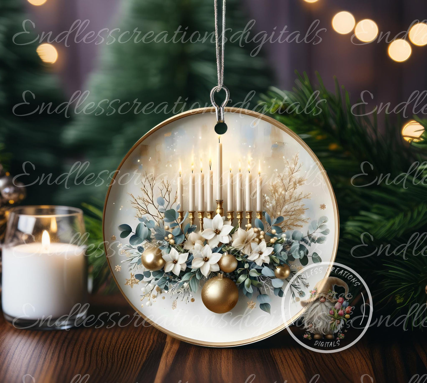 MAGNOLIA HANUKKAH ROUND  Door Hanger, cutting board, ornament sublimation high resolution 2 files for download 1 add your own text Resize