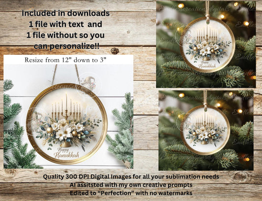 MAGNOLIA HANUKKAH ROUND  Door Hanger, cutting board, ornament sublimation high resolution 2 files for download 1 add your own text Resize