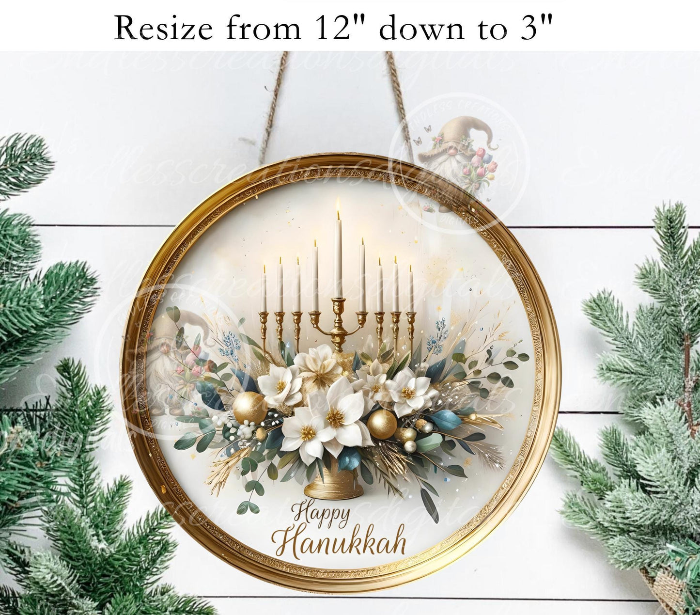 MAGNOLIA HANUKKAH ROUND  Door Hanger, cutting board, ornament sublimation high resolution 2 files for download 1 add your own text Resize