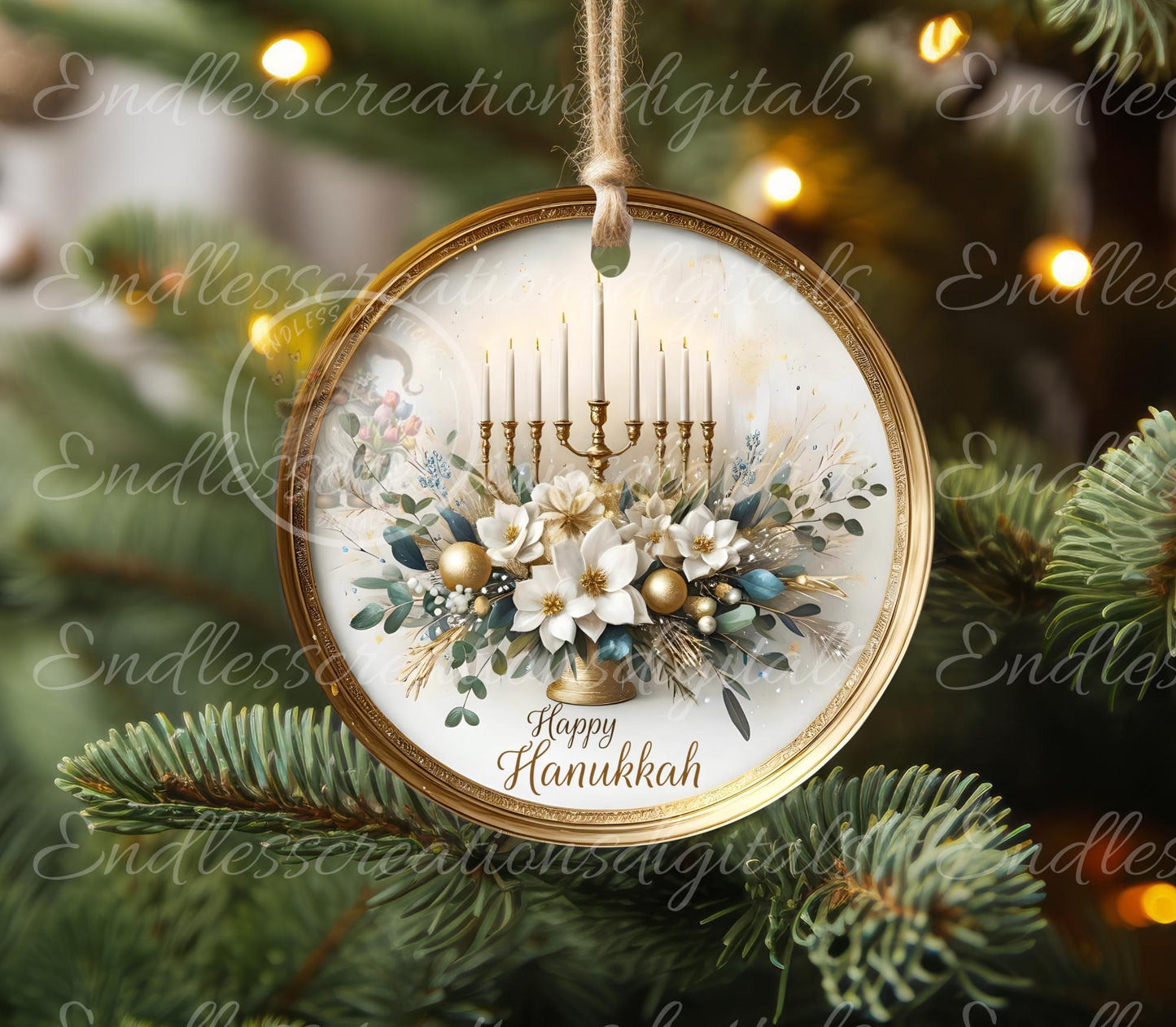 MAGNOLIA HANUKKAH ROUND  Door Hanger, cutting board, ornament sublimation high resolution 2 files for download 1 add your own text Resize