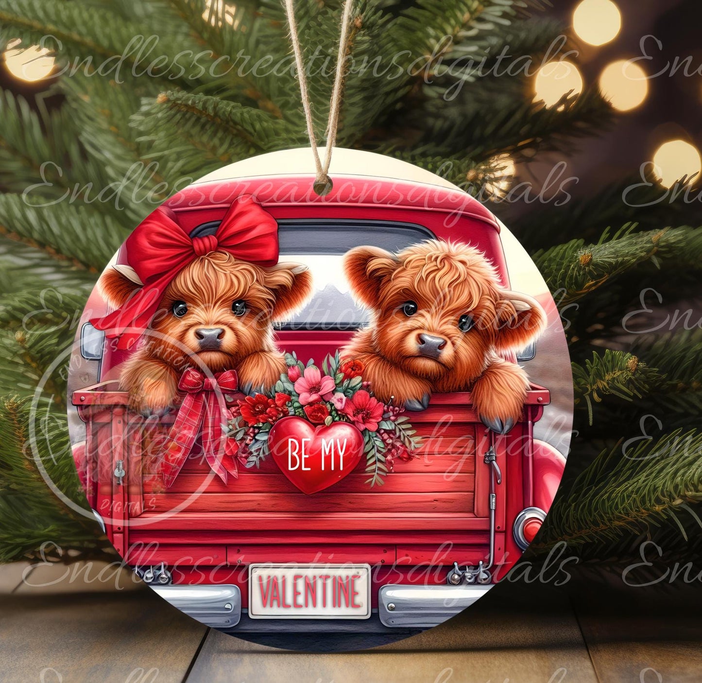 HAPPY VALENTINES HIGHLAND Cow door hanger, keychain, round slate, for sublimation, 2 files for download, 1 add your own text can be resized