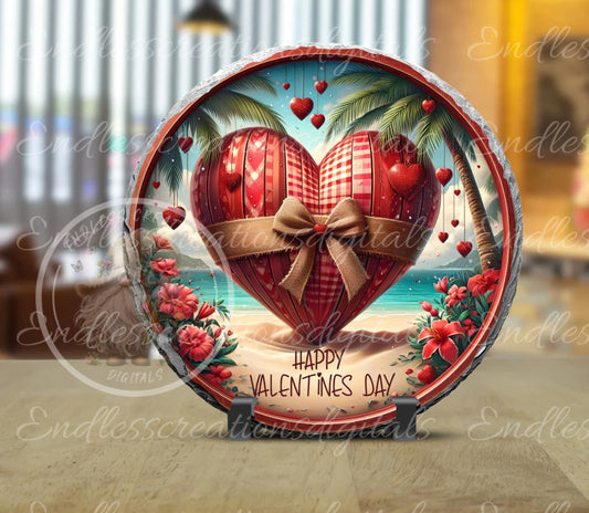 HAPPY VALENTINES TROPICAL door hanger, keychain, round slate, for sublimation, 2 files for download, 1 add your own text can be resized