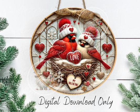 VALENTINES LOVE BABY Cardinals door hanger keychain, round slate,  for sublimation high resolution can be resized, 2 files 1 blank, resize