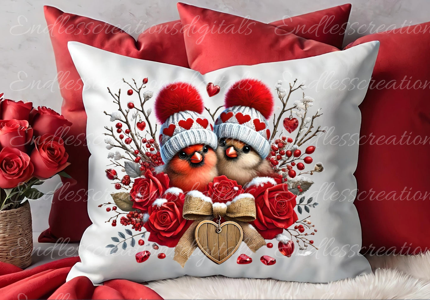 VALENTINES HIGHLAND COW, Cardinals,  Pillow covers, tea towel mugs, plant pots etc sublimation package of 5  300 Dpi png,  add your own text