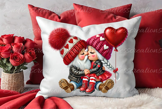 VALENTINES KISSING GNOMES Pillow covers, tea towel mugs plant pots etc. sublimation package of 5  300 Dpi, transparent,  add your own text