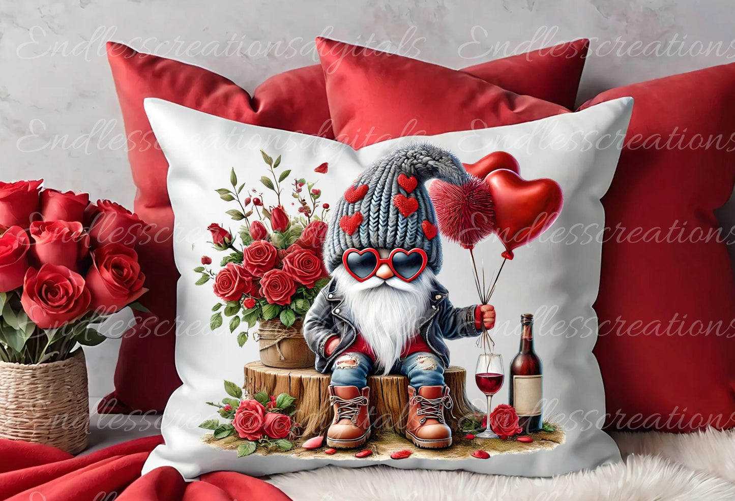 VALENTINES KISSING GNOMES Pillow covers, tea towel mugs plant pots etc. sublimation package of 5  300 Dpi, transparent,  add your own text