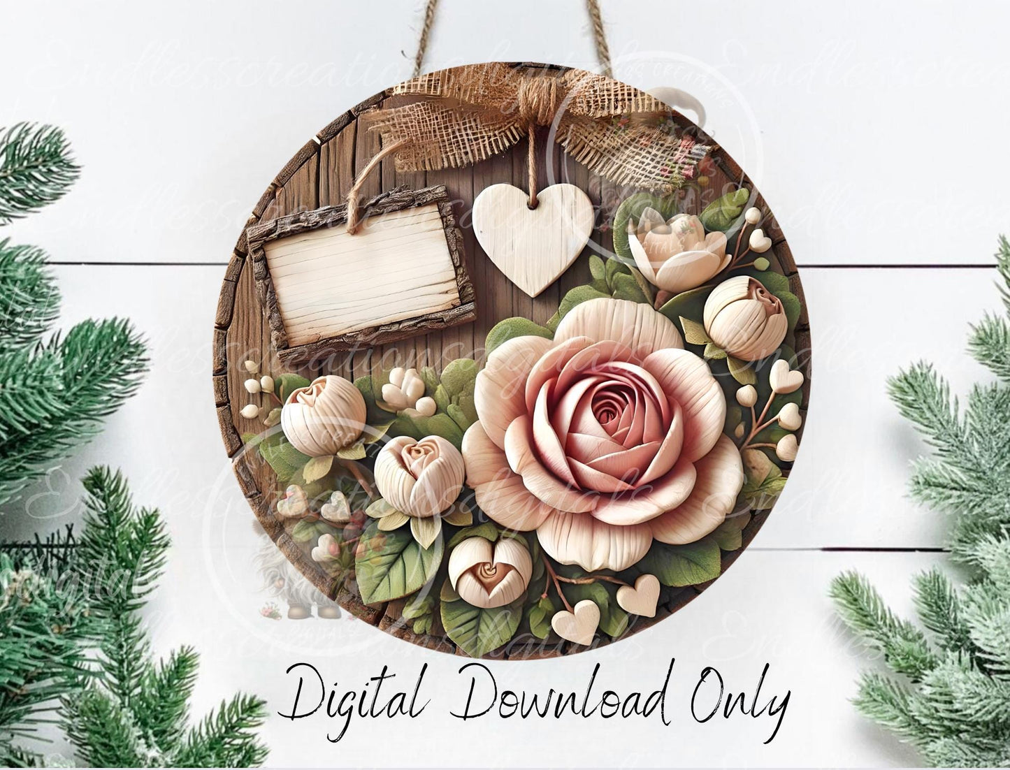 MAGNOLIA VALENTINES/SPRING door hanger keychain, round slate,  for sublimation high resolution can be resized, 2 files 1 blank, resize