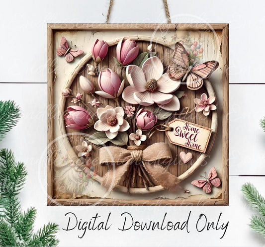 MAGNOLIA SQUARE HOME Sweet Home door hanger, wreath sign, slate,  for sublimation high resolution can be resized, 2 files 1 blank, resize