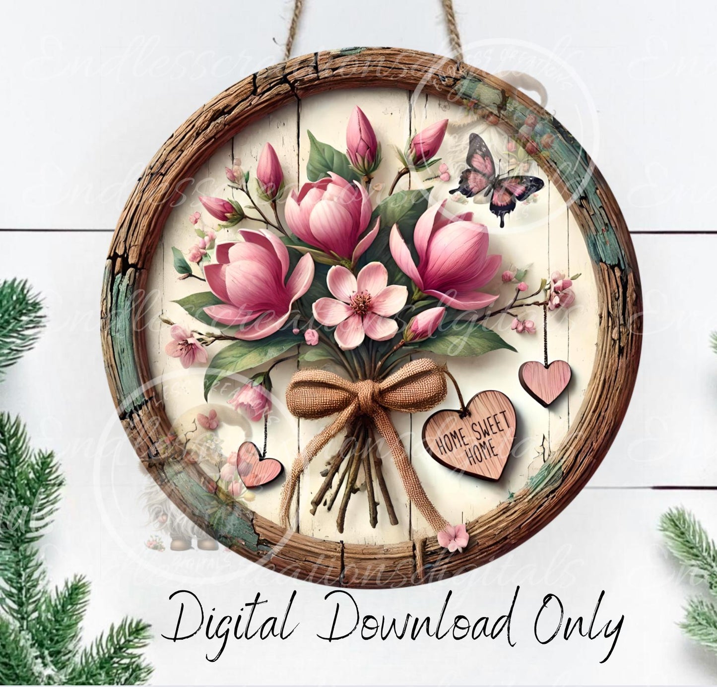 MAGNOLIA HOME SWEET Home door hanger, wreath sign, round slate  for sublimation high resolution can be resized, 2 files 1 blank, resize